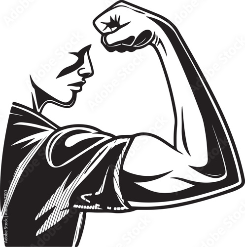 Bold Woman Flexing Muscular Arm, Fitness Power Illustration Design
