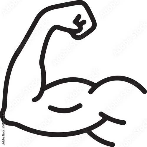 Bold Muscular Arm Icon, Fitness Strength Symbol, Black Outline Art