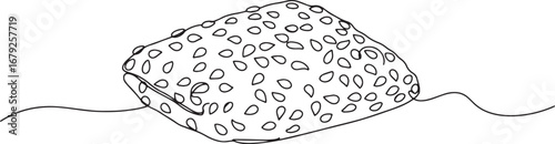 Monochrome linear vector illustration of a sesame seed bun isola