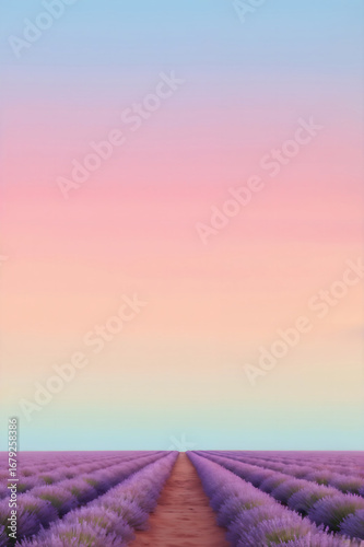 Wallpaper Mural Lavender field rows stretching to horizon under pastel sunset sky Torontodigital.ca