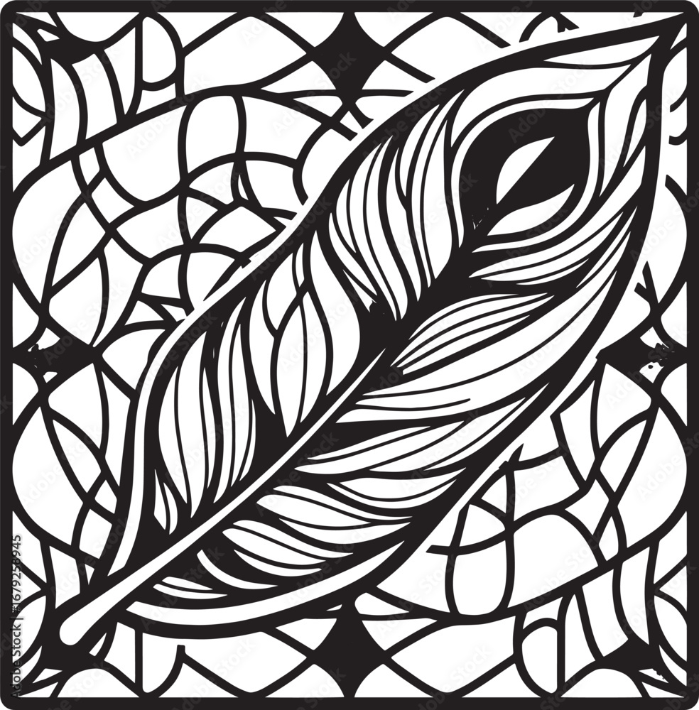 Obraz premium Black and white illustration of a stylized landscape with geometric shapes and figures