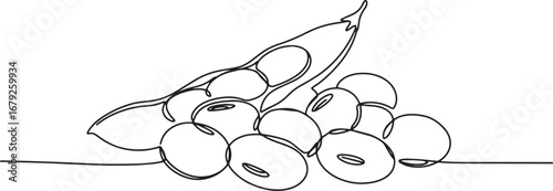 Minimalist single line drawing of soybeans forming an artistic c