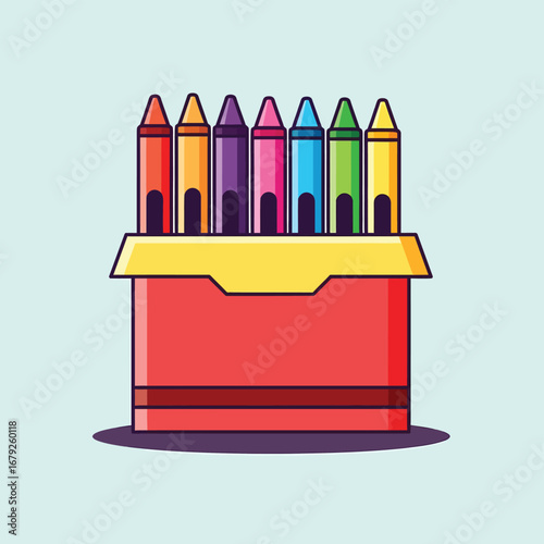 Vibrant box of colorful crayons ready for creative drawing and artistic expression