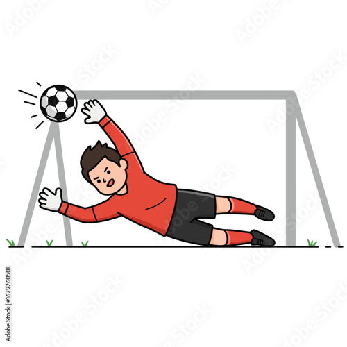 Soccer goalie diving to make a save, intense game moment.