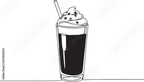 Stylized single line illustration of a peppermint mocha drink wi