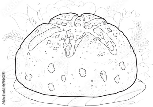 Intricate Line Art Illustration of Traditional Irish Soda Bread
