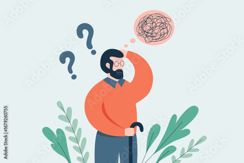 Senior man suffers from memory loss and dementia.
