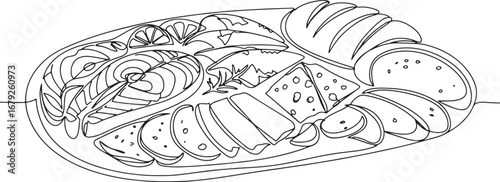 Minimalist line art illustration of a Scandinavian sm