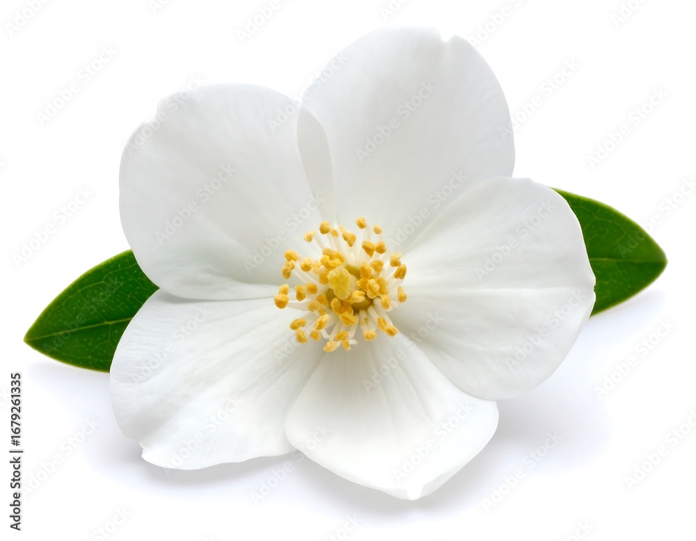 Obraz premium Close-up of a white flower with leaves