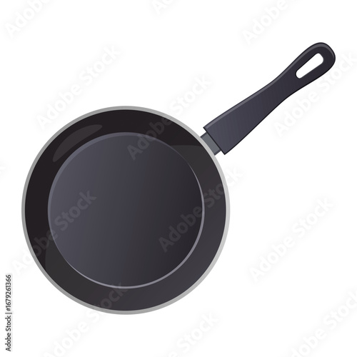 Frying Pan Top View Vector Illustration Isolated on White Background. Kitchen Cookware Utensil.