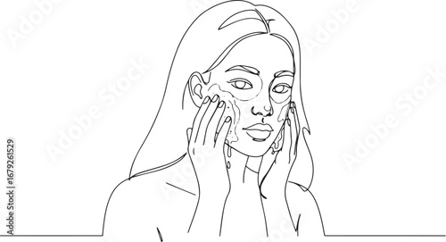 Minimalist Line Art: Woman's Skincare Routine for Beauty and Wel