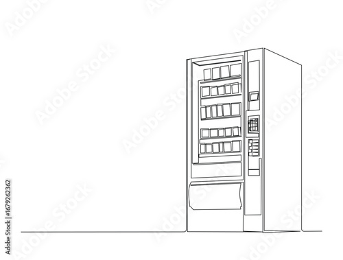 Continuous line art drawing of Snack and drink vending machine. Foof veding machine in single line art drawing vector illustration. Editable stroke.