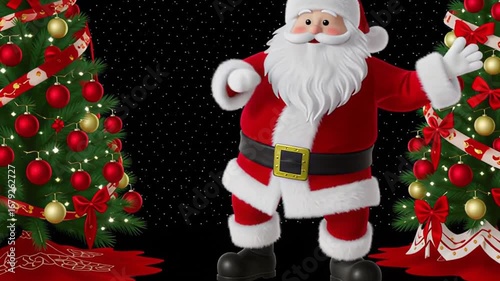 3D Animated Santa Claus Dancing Loop – Merry Christmas and Happy New Year Celebration on Black Background