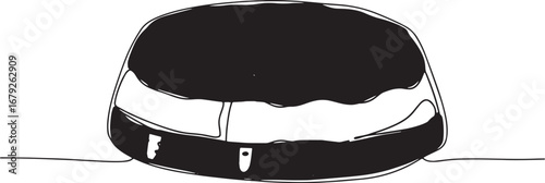Delicious Chocoflan Dessert Line Art Illustration on White Backg