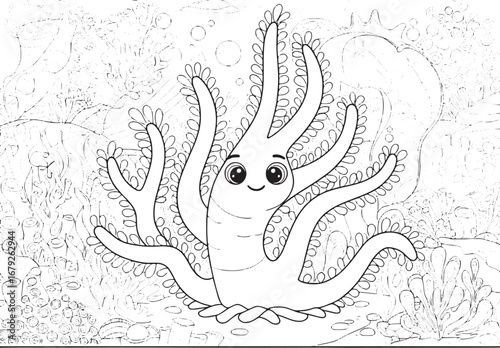 Whimsical underwater scene featuring a friendly marine creature