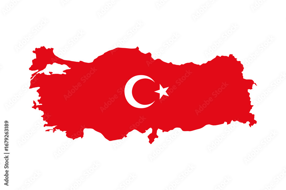 Naklejka premium Map of Turkey isolated on white background. Simple flat silhouette of Turkish country borders, geographic outline, cartography element for design, travel, education and cultural projects.