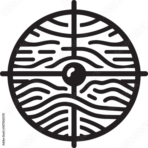 Abstract black and white circular design with crosshairs and wavy patterns perfectly crafted