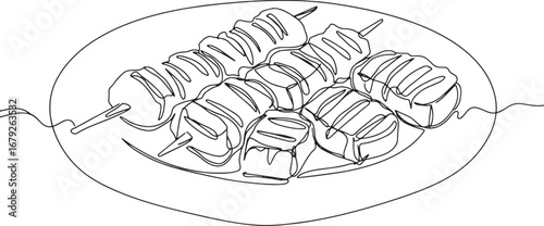 Elegant single line drawing of armenian khorovats dish showcasin