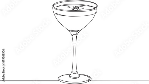 Elegant line drawing of a pisco sour cocktail in a coupe glass o