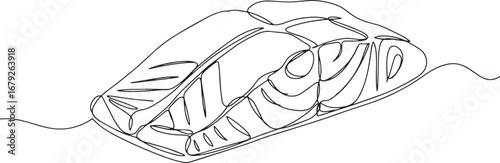 Minimalist continuous line drawing of a fresh salmon fillet on a