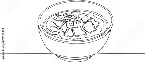 Minimalist Line Art of Indonesian Soto Beta Betawi in a Bowl Ill