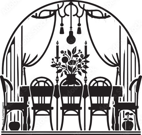 An elegant black and white illustration of a jeweler examining a precious stone with focused