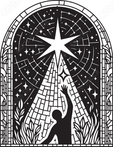 Symbolic illustration of reaching for the stars, hope, faith, and celestial aspirations