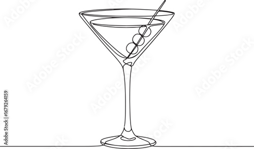 Elegant continuous line drawing of cosmopolitan cocktail with ol