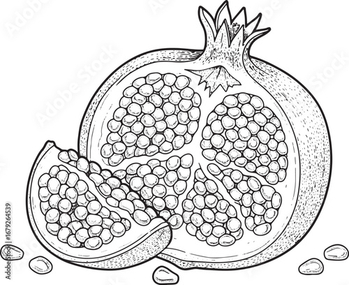 Elegant Pomegranate Slice Illustration with Detailed Seed Textur