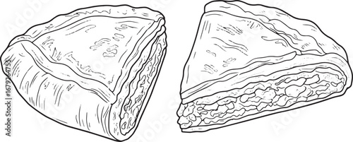 Hand-Drawn Spanakopita Illustration on White Background for Culi