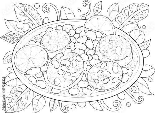 Feijoada coloring page with intricate details for creative pasti