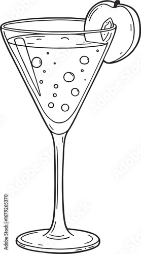 Delicate Line Art Illustration of a Classic Peach Bellini Cockta