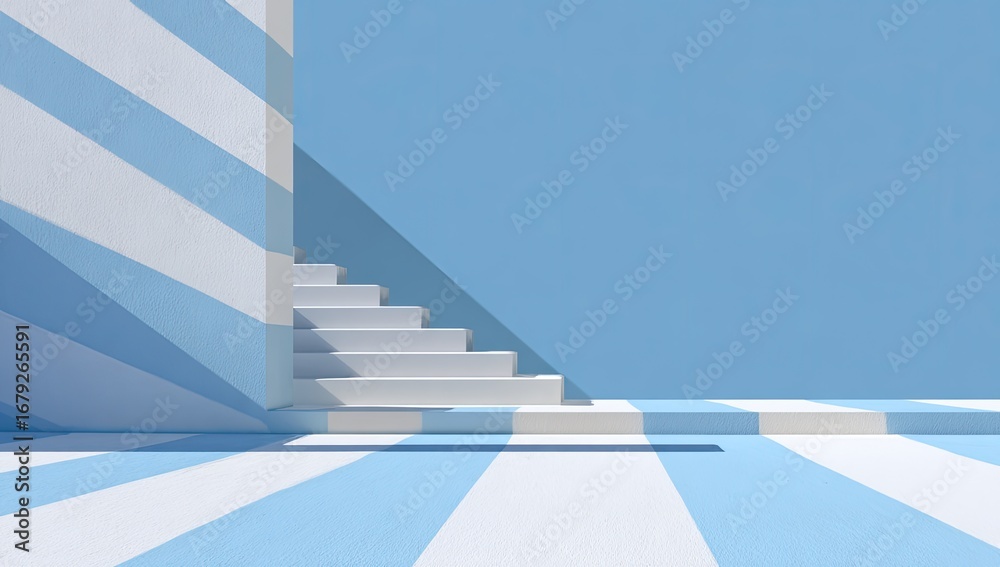 Obraz premium A minimalist, geometric interior scene featuring steps and striped walls