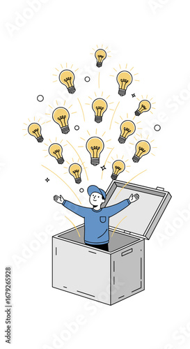 Unlocking a floodgate of brilliant ideas emerging from an open box symbolizing creative thinking and innovation