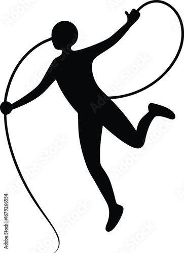 Black silhouette of a person jumping rope vector