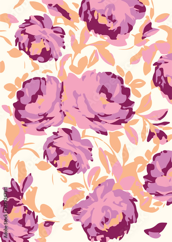 Big flowers pattern, upscale floral pattern. graphical textures floral, trendy colors pattern , flowers background with leaves. vector illustration