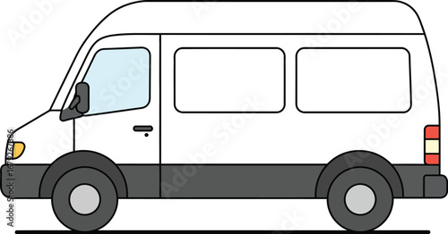 A white van with black trim and wheels on a plain background on transparent background