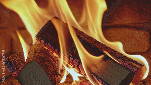 Warm Glowing Fireplace Flames in Close-Up – Relaxing Seamless Loop of Burning Fire