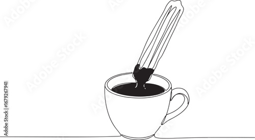 Churros and Chocolate Vector Line Art, Delicious Dessert Present