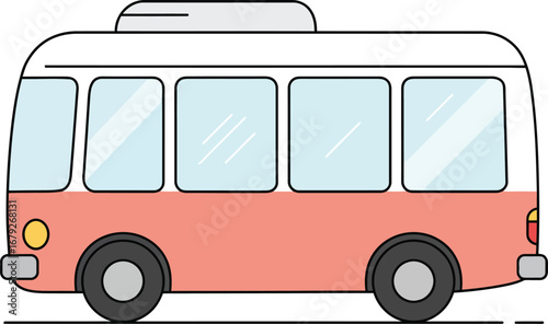 A cartoon illustration of a pink and white bus on a plain background on transparent background