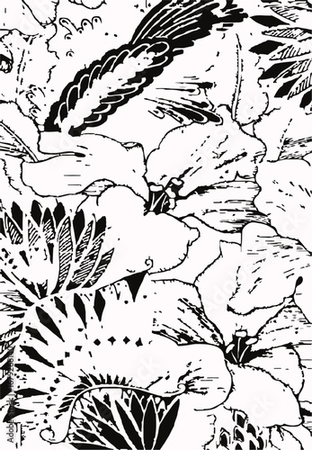 Big flowers pattern, upscale floral pattern. graphical textures floral, trendy colors pattern , flowers background with leaves. vector illustration