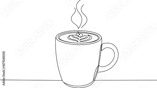 Elegant chai latte illustration with continuous line art and war
