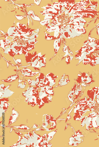 Big flowers pattern, upscale floral pattern. graphical textures floral, trendy colors pattern , flowers background with leaves. vector illustration