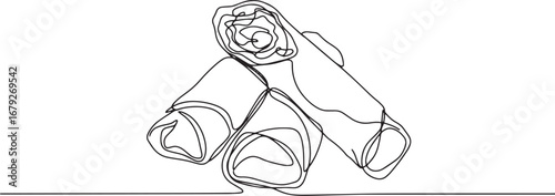 Minimalist continuous line drawing of crispy spring rolls for re