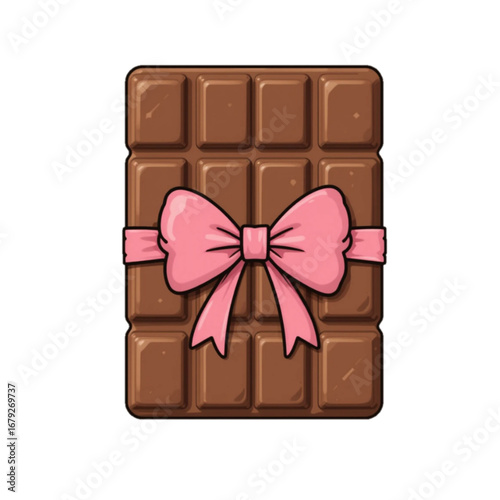 Vector illustration of chocolate tied with pink ribbon