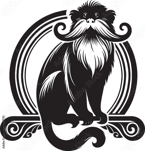 Stylized Illustration of a Monkey with Elegant Mustache and Decorative Frame Design