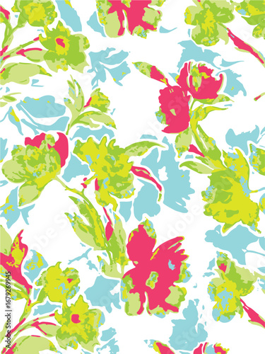 Big flowers pattern, upscale floral pattern. graphical textures floral, trendy colors pattern , flowers background with leaves. vector illustration