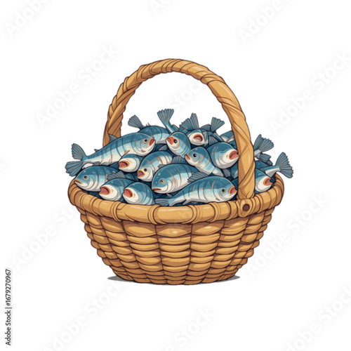 Vector illustration of sea fish in a basket 
