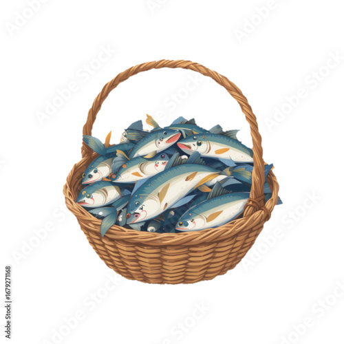 Vector illustration of sea fish in a basket 