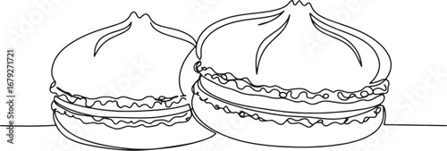 Continuous Line Drawing of Two Coconut Macaroons Minimalist Food